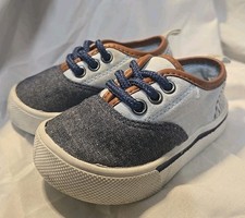Boy's Oshkosh B'gosh Canvas Blue Denim Toddler Sneaker Shoes US 5 Brown Trim