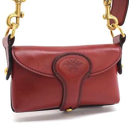 Auth Dior D Bee sacoche selle bandoulière cuir rouge T00O