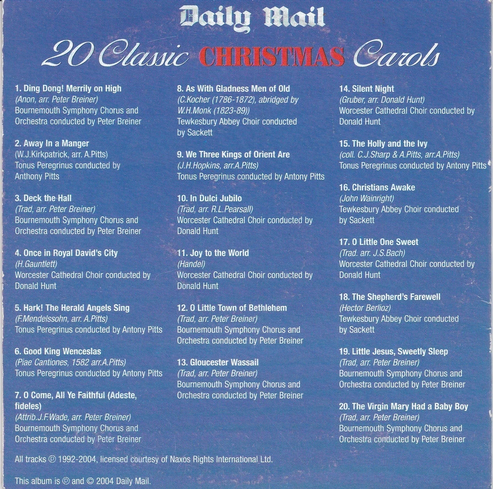 20 CLASSIC CHRISTMAS CAROLS ( DAILY MAIL Newspaper CD ) - Bild 2 von 3