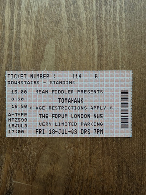 Tomahawk The Forum, London 2003 concert ticket Mike Patton