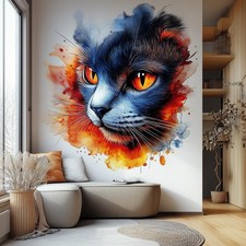 Colorful Cat Wall Decal Watercolor Style Vinyl Sticker