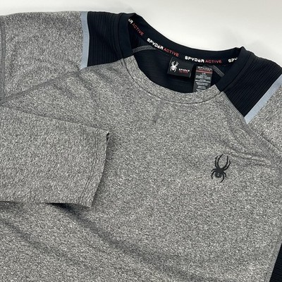 SPYDER Shirt Mens LARGE Gray Black Active Base Layer Midweight Gorpcore