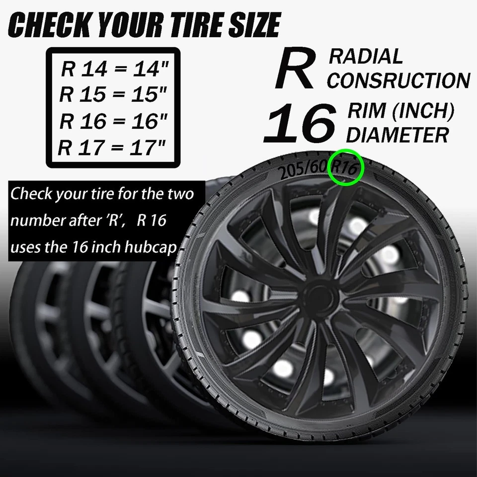 4PC 16" Snap On Full Hub Caps Wheel Covers Hubcaps for Volkswagen Beetle Tiguan - Изображение 4 из 4