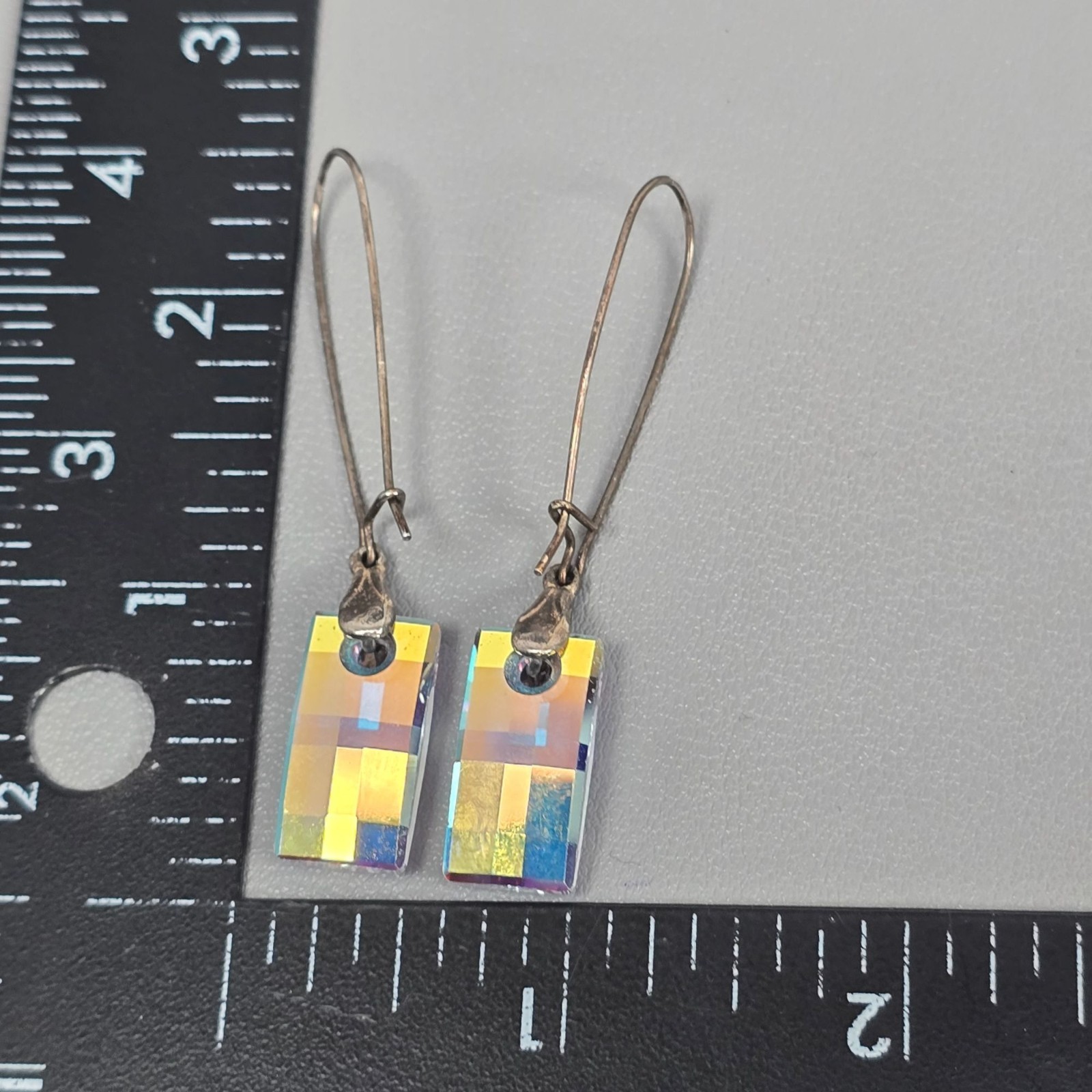 Rectangular Clear Aurora Borealis Crystal Drop Ea… - image 5