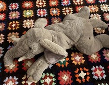 FAO Schwarz Gray Floppy Elephant Plush Stuffed Animal 16 inch Laying Down Tusks