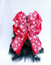 Christmas tree ribbon decoration topper bow red snowflake 9.5 x 12 inch