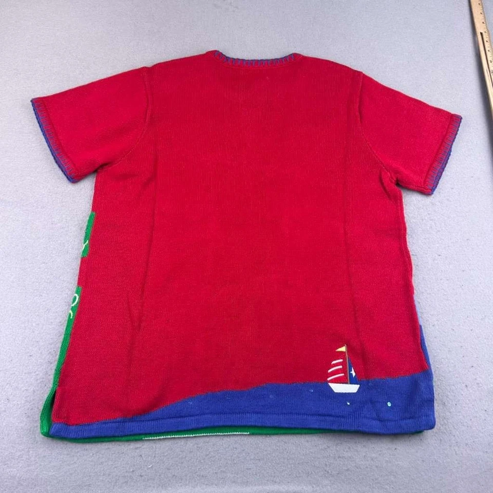 Quacker Factory Sweater Womens 1X Red Lighthouse Scene Short Sleeves Pullover - Image 4 of 4