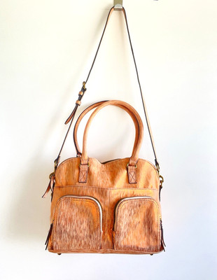 Chic American Leather Co. Oak Dome Bag Metallic Rose Gold Waterfall Crossbody