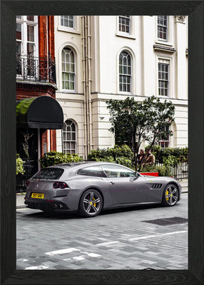 Grauer Ferrari GTC4Lusso gerahmtes Wandbild Poster Leinwanddruck Bild