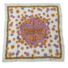 Christian Dior Silk Floral Scarf Unused White 80s Vintage