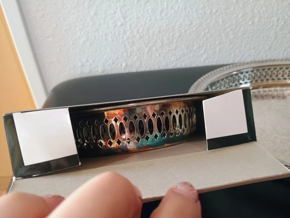 Towel Silverplate Pierced Edge Tray With Matching Wine Bottle Tray Holder  - Image 4 of 4