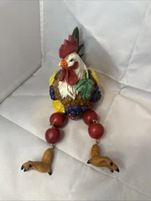 Whimsical Fruits Veggies Rooster Chicken Dangling Shelf Sitter Country Farmhouse