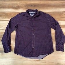 Tommy Hilfiger Shirt Men Medium Custom Fit Button Up Navy Red Dot 80s 2-Ply