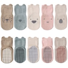 5 Pairs Baby Little Kids Anti-slip Socks Cotton non skid Ankle Socks Animals ...