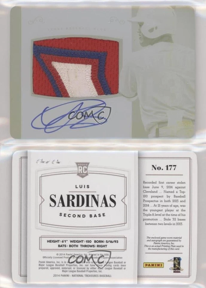 2014 Panini National Treasures 1/1 Luis Sardinas #177 Rookie Auto RC 03hd - Image 3 of 3