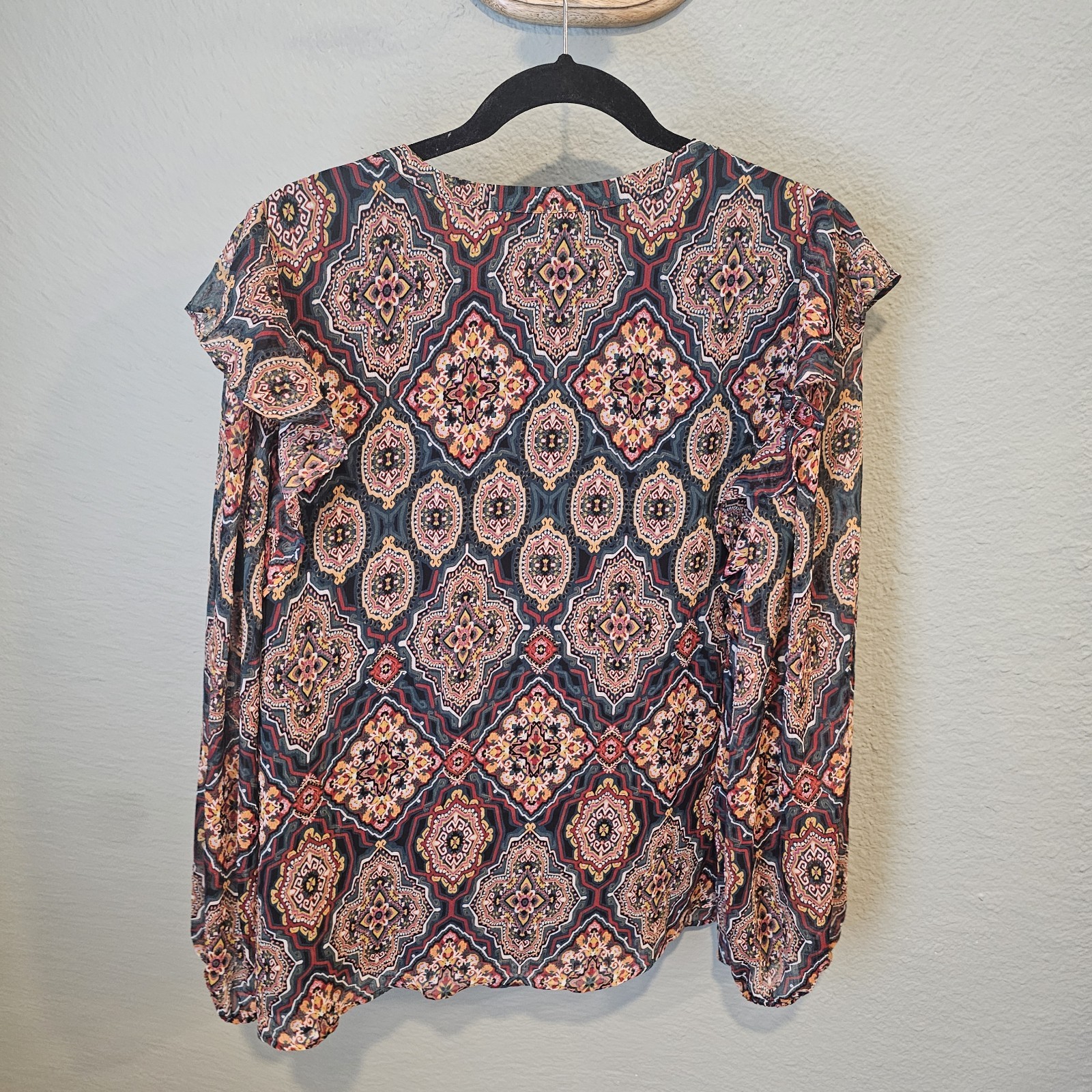 Loft Multicolor Tapestry Ruffle Split Neckline V … - image 6