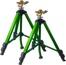 Impact Sprinkler on Tripod Base, 2 Pack Tripod Sprinklers with Brass Head, 360 D