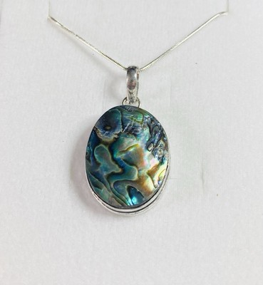 Sale Atemberaubender Seltener Abalone Muschel Oval 925 Anhänger Und 925 Silber Kette