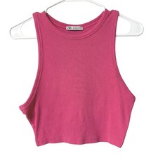 Zara Tank Top Womens Large Pink Excellent Ribbed Racerback Crop Top