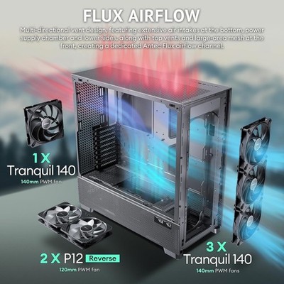 Antec Flux PRO Full Tower PC Gehäuse Tempered Glass Schwarz/Holz 6 Lüfter