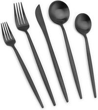 Matte Black Silverware Set, 20 Piece Stainless Steel Cutlery Flatware Set, Kitc