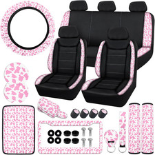 23 Pcs Leather Car Seat Cover Full Set For Suvs And Sedans Pink Cow Print 23 Pcs Leather Car Seat Cover Full Set For Suvs And Sedans Pink Cow Print