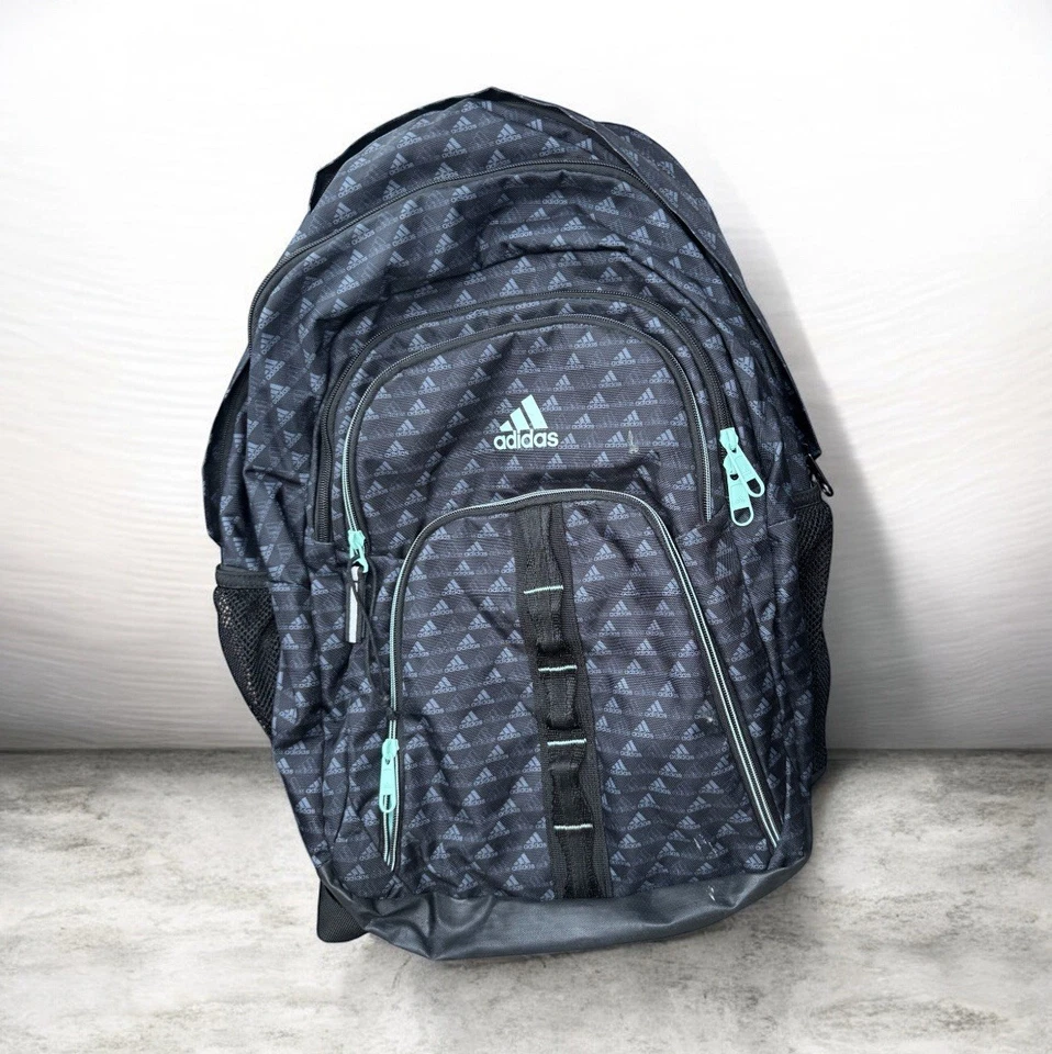 Mochila Adidas preta/azul-petróleo mola de carga 5 compartimentos bolsa escolar - Imagem 3 de 4