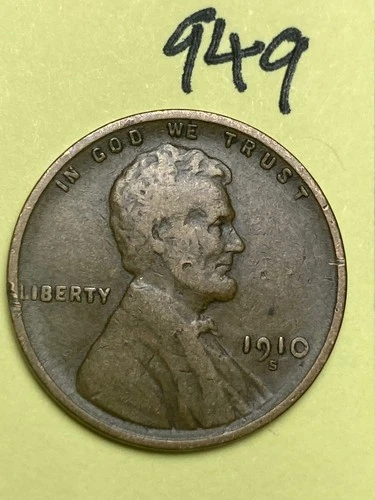 1910-S LINCOLN WHEAT CENT, low mintage date, "Fine" condition #949