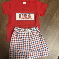 New Baby Toddler 4th of July Outfit USA Short Sleeve Top and Shorts Size 2/3
