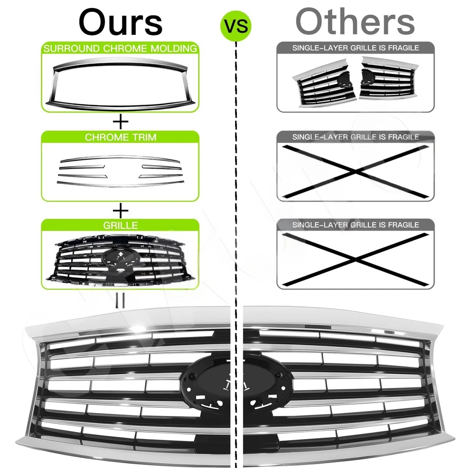 Fit For 2013 2014 2015 Infiniti QX60 JX35 Chrome Grille IN1200123 623103JA0A Foto 3 de 4