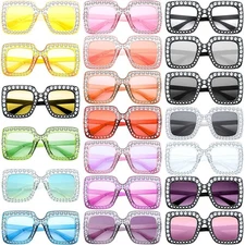 Chumia 20 Pairs Rhinestone Sunglasses Bling Crystal Sunglasses 70s Glitter Di...
