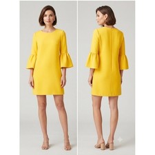 Zara Women Dress Yellow XS Bell Sleeve Shift Mini Mod Vibrant