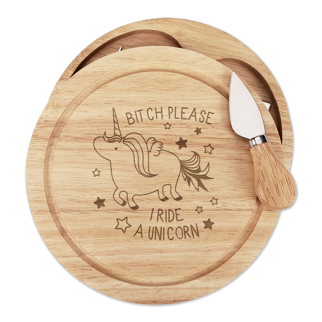 Bitch Please I Ride A Unicorn Cheese Board Knife Set Funny