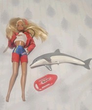 Vintage Mattel 1994 Baywatch Lifeguard Barbie Doll w/ Talking Dolphin,Red Float