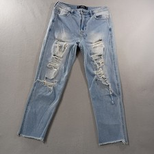 Hollister Ultra High Rise Mom Jeans Blue Cut Off Denim Jeans Womens Size 11R