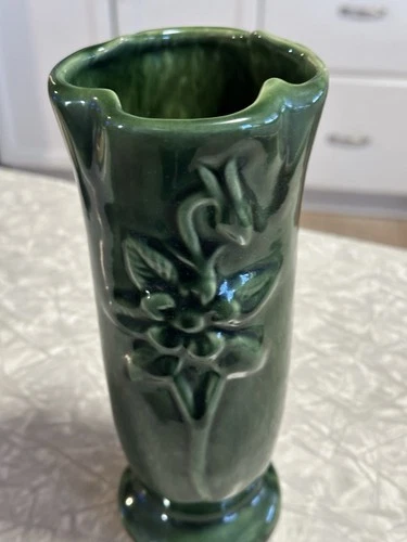 Vtg Van Briggle 1985 Columbine Dark Green Vase Signed
