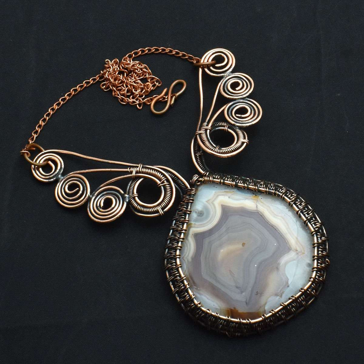 Solar Agate Gemstone Handmade Copper Wire Necklace Jewelry Gift 46 Gms AN 71586