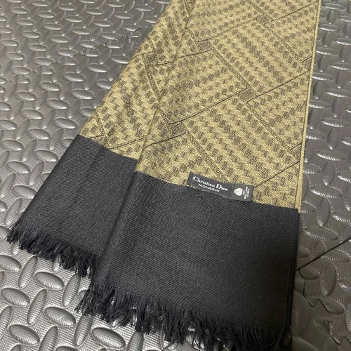 Authentique foulard Christian Dior noir en laine kaki 155 x 36 cm saison hiver occasion