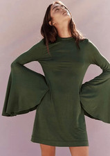 NWT Free People Beach Dare to Dance Green Mini Dress Flare Sleeve size medium