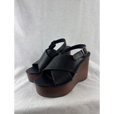 Universal Thread Naomi Black Faux Leather Platform Wedge Sandals Memory Foam 6.5