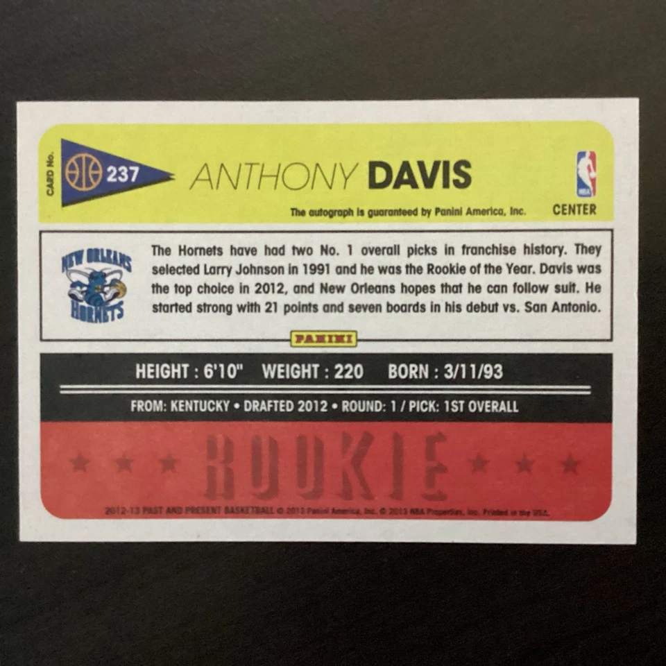 2012-13 Panini Past & Present - Rookie Anthony Davis #237 Signatures (AU, RC) Foto 4 de 4