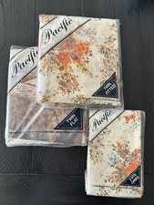 Pacific Twin Floral Sheet Set Vintage Cotton Blend Beige Orange Blue 4-Piece