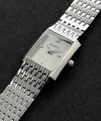 Vtg New 1992 CITIZEN Tank Women's 24mm Quartz Watch Silver Case