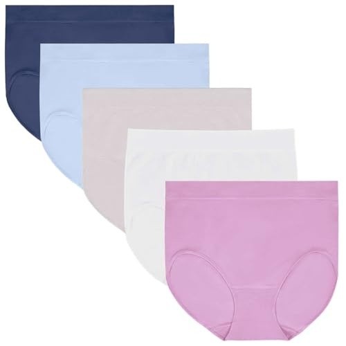 Carole Hochman Women’s Seamless Brief 5-Pack, Blue/Lavender, Medium image 2