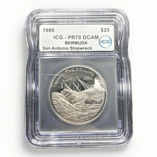 1988 Bermuda $25 1 OZ Palladium San Antonio PR70 DCAM VERY RARE Only 2000 Minted