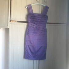 Phase Eight Purple Bandage Pleat Dress Sz 8 Satin Stretchy Pencil Glam