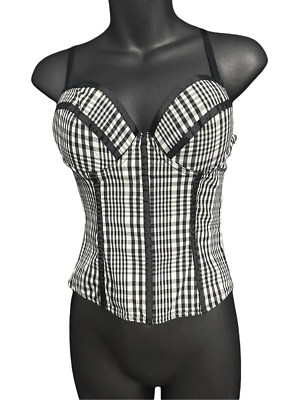 RARE FIND Vintage Bustier Corset Top in Black and White Plaid By a