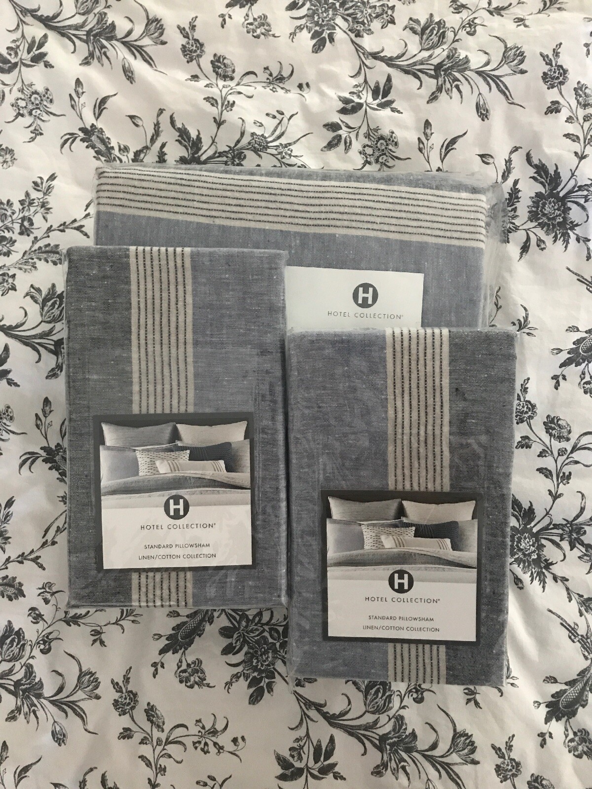 Hotel Collection Linen Stripe KING Duvet Cover +2 Standard Shams, New