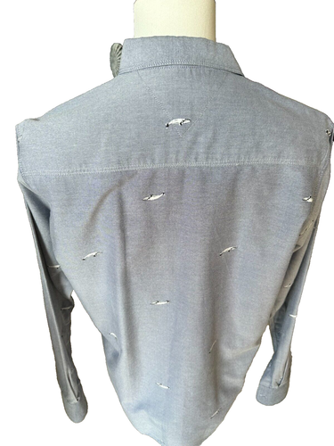 Michael Brandon Slim Fit Embroidered ALL OVER WHALES Preppy Oxford Shirt Medium - Picture 3 of 5