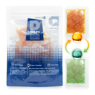 [50 Pk]5 Gram '' Dry & Dry'' Premium Orange Indicating Silica Gel Packets-Reusable